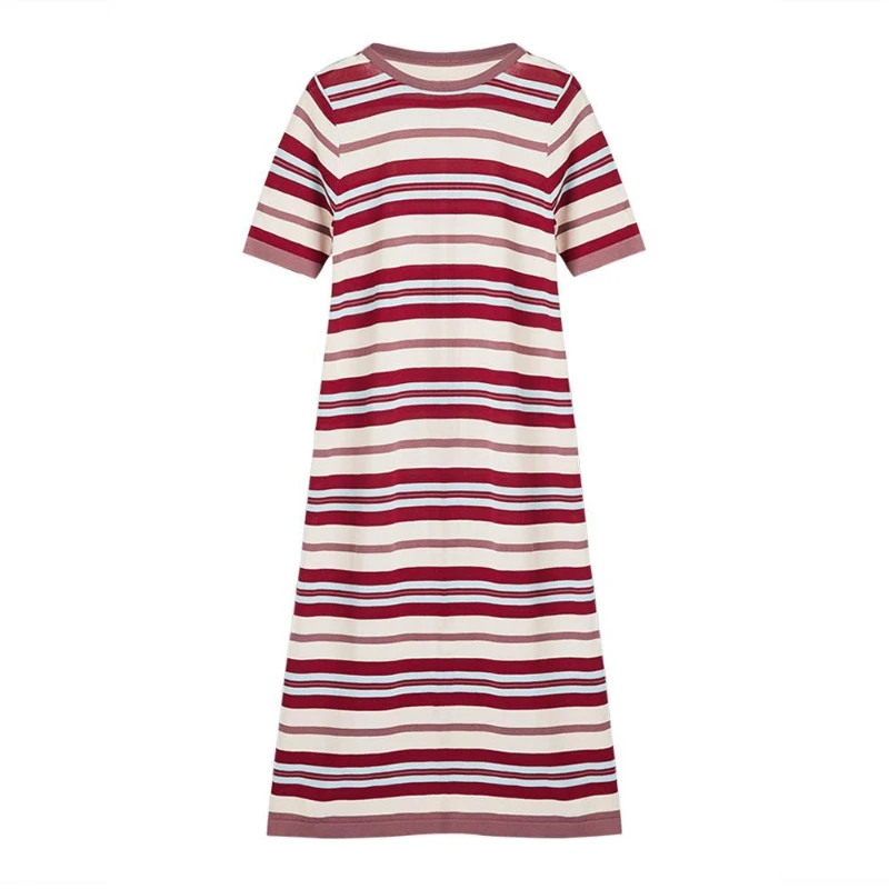 Женское летнее платье-поло с вышивкой и полосками
