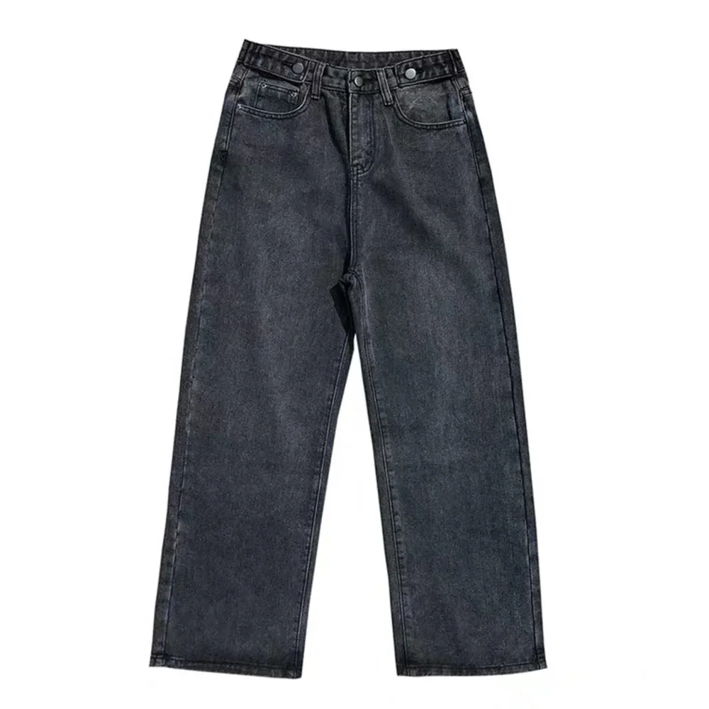 Vintage Jeans Woman High Waist Wide Leg Straight Loose Denim Pants with Button Blue/Black Fashion Harajuku All-match Streetwear