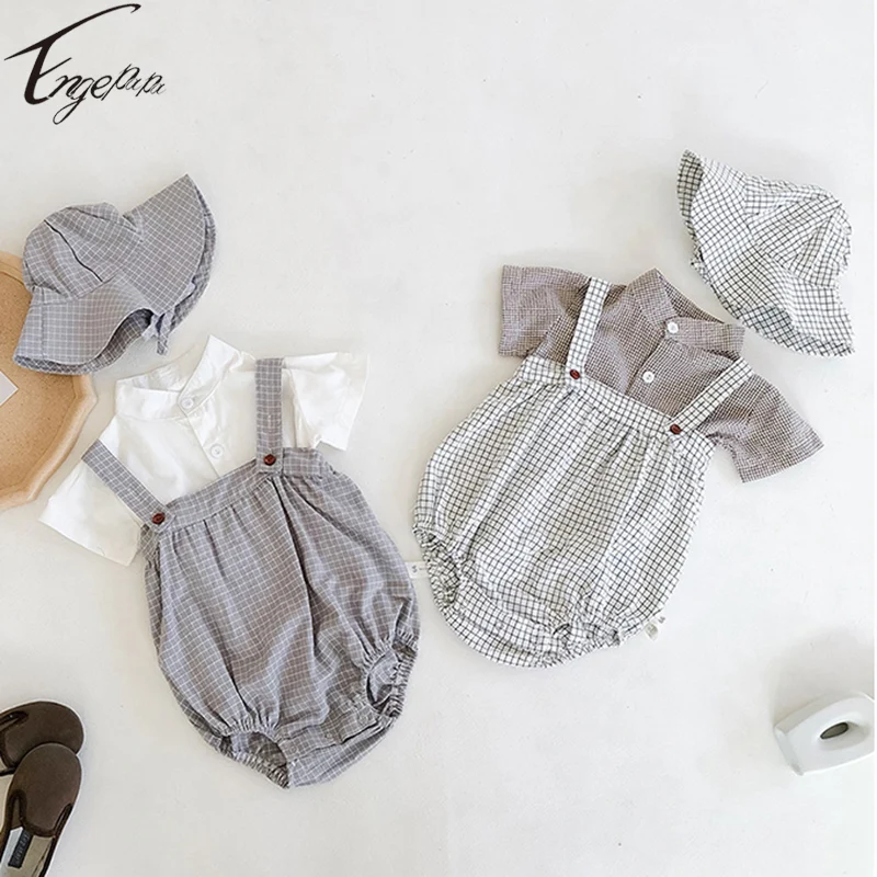 

Summer Baby Boys Girls Suit Infant Plaid Casual Suit Toddler Baby Boys Short Sleeves Suit Korean Style Boys Cotton Suit Clothes