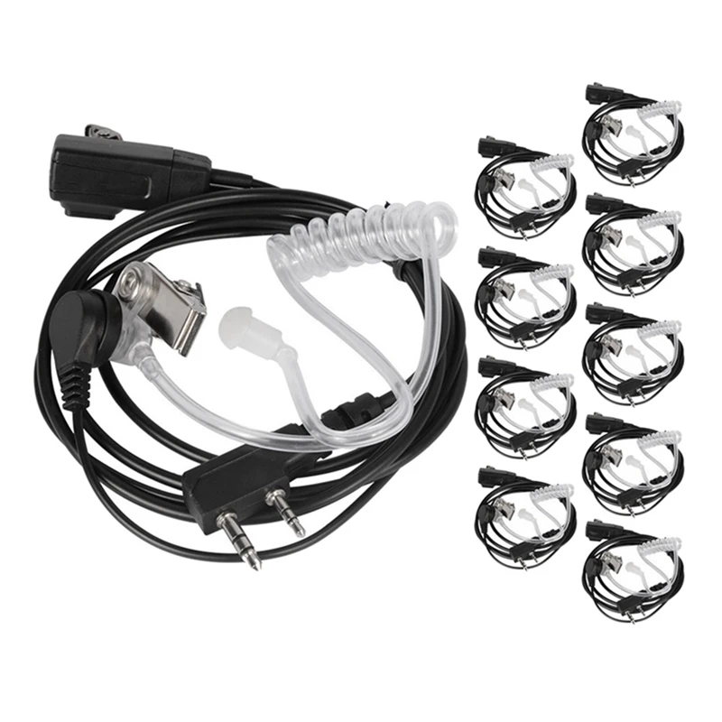 

10PCS Walkie Talkie Earphone With Mic For Radio, Air Acoustic Tube Headset Earpiece For Baofeng 888S UV-5R UV-82