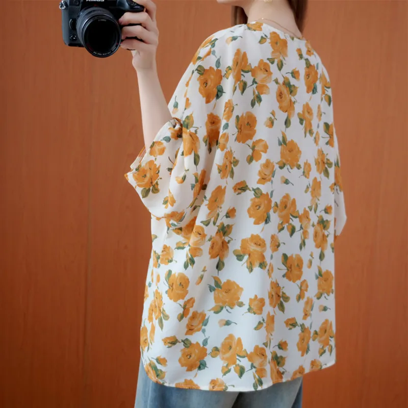 Женская винтажная рубашка из хлопка и льна с цветочным принтом |