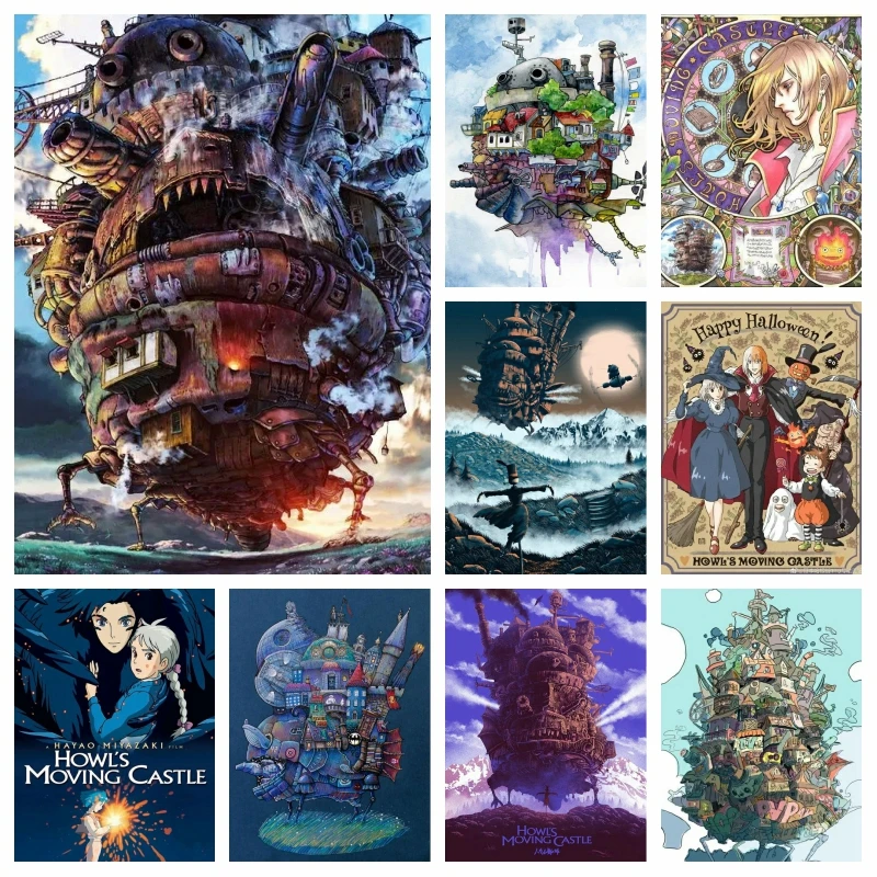 5D DIY Howl's Moving Castle  Diamond Painting Mosaic Japanese Cartoon Anime Embroidery Picture Cross Stitch Home Decor