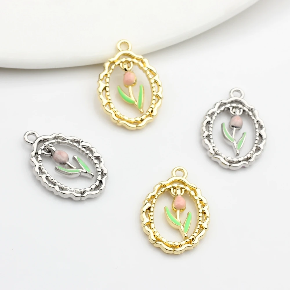 

Эмалевые цветы тюльпана из цинкового сплава, полые овальные подвески для монет, 6 шт./лот, фурнитура для изготовления ювелирных изделий свои...