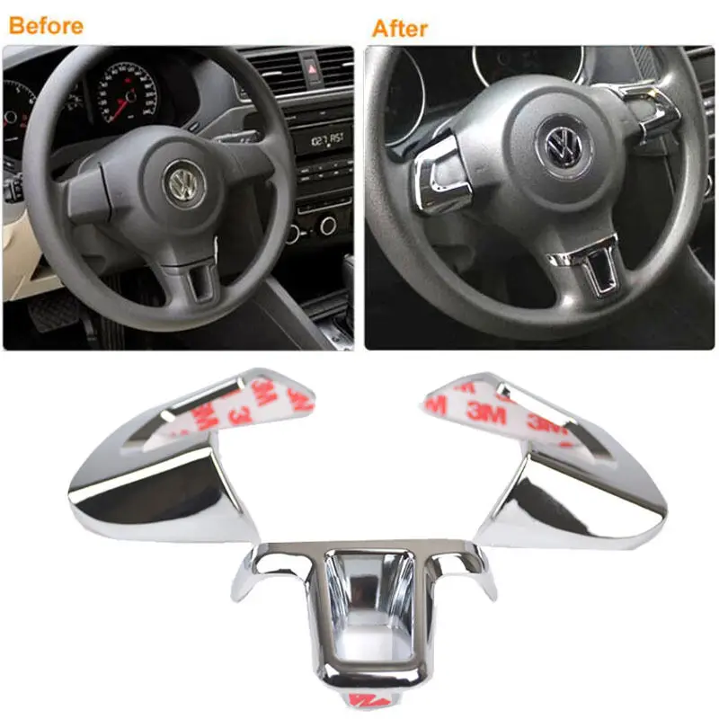 

Steering Wheel ABS Chrome Inserts Trim Sequins Cover Sticker For VW Golf 6 MK6 Polo Jetta MK5 2011 2012 2013 Bora Caddy Touran