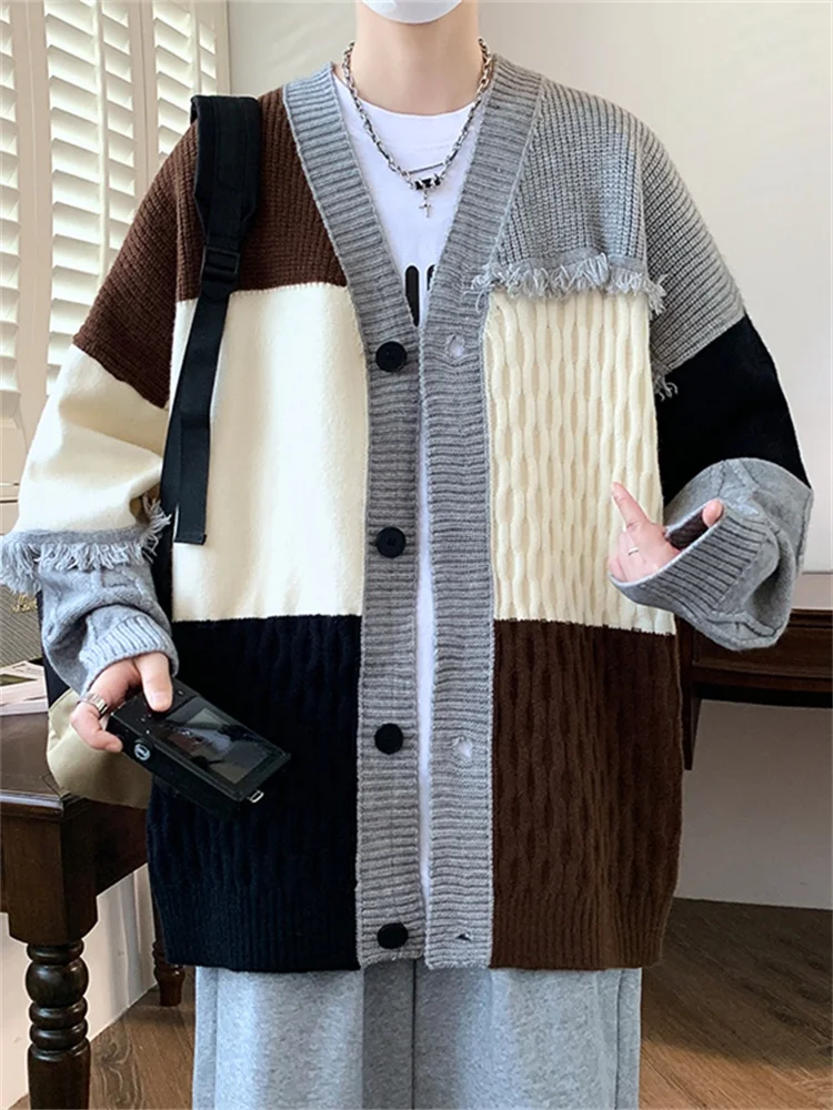 V-neck Knit cardigan Outerwear Boys Spring and Autumn New Junior High School Student Fashion Brand Sweater Teenagers Idle Sle |