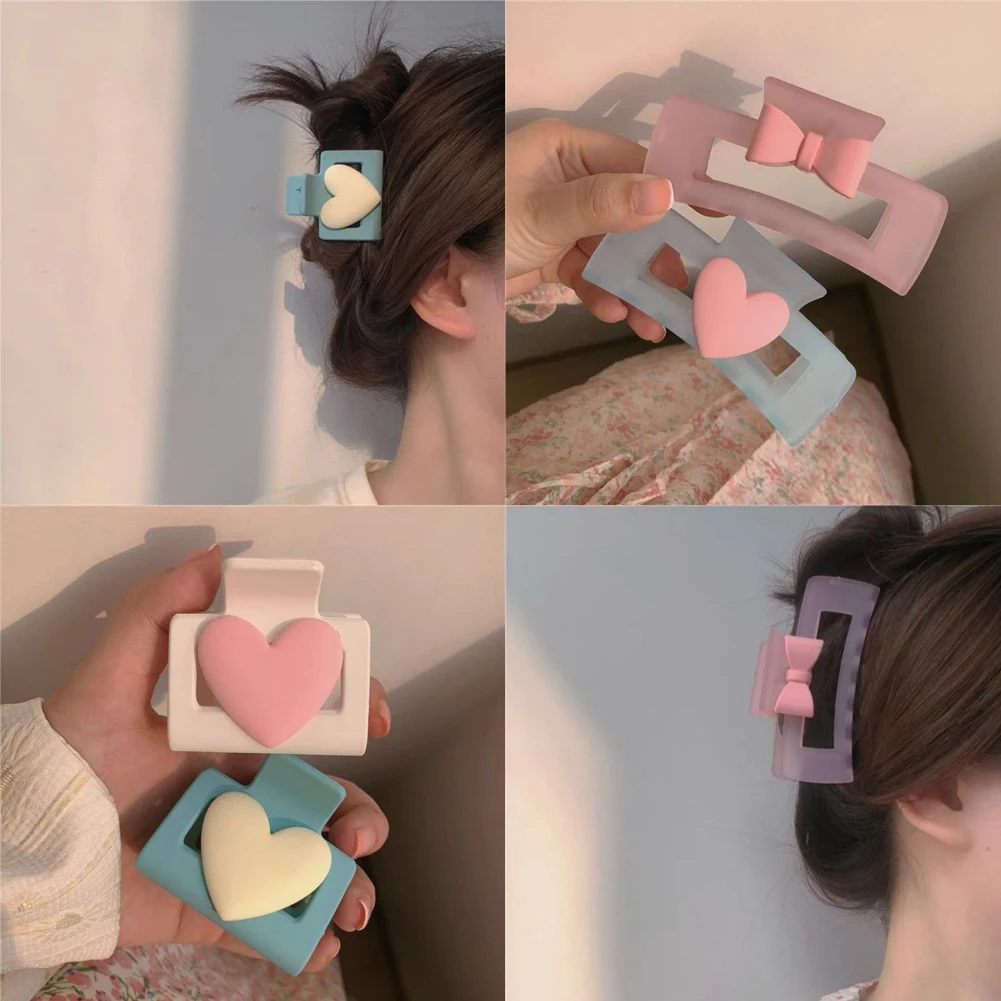 

Новые корейские акриловые заколки-крабы в форме сердца, большие заколки-крабы для женщин и девушек, банная заколка, женский модный головной ...