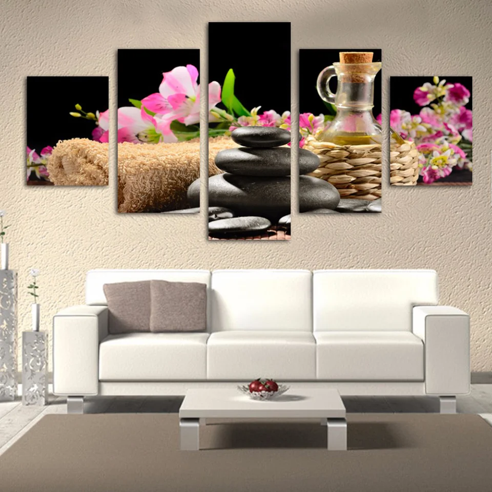 

SPA Flower And Zen Stone Beauty Salon Unframed 5Pcs Wall Art Canvas Posters Pictures Paintings Home Decor Living Room Decoration