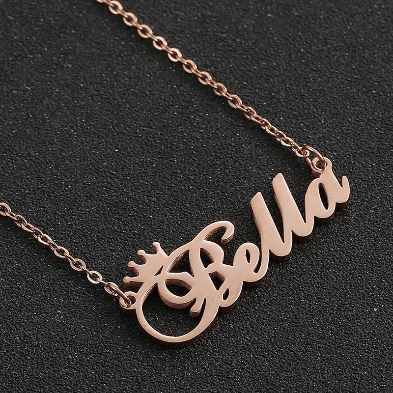 Crown Name Necklaces Stainless Steel Nameplate Pendant Necklace For Women And Men Bella Betty Blessed Birthday Gift | Украшения и