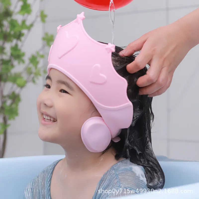 

Adjustable Size Waterproof Cartoon Bath Visor Infant Hair Shield Ear Protection Children Shampoo Cap Crown Baby Shower Cap