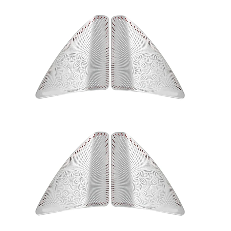 

2X Car Front Triple-Cornered Window Horn Cover Door Speaker Cover For Mercedes-Benz C-Class W205 2015-2020 Matte Silver