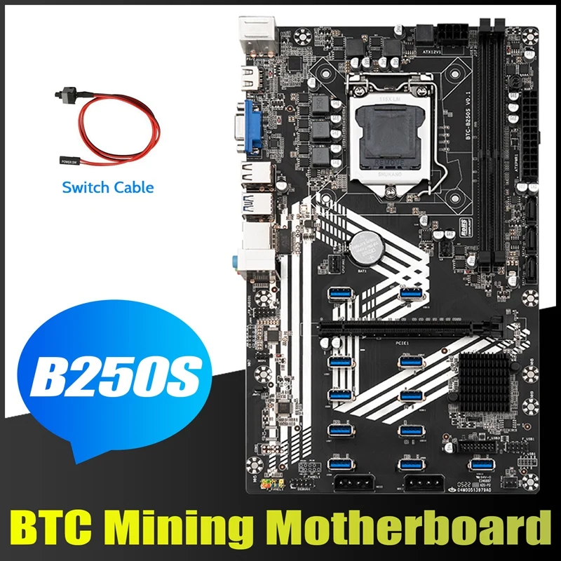 

B250S Mining Motherboard+Switch Cable LGA1151 11XUSB3.0+1XPCIE 16X Slot DDR4 SATA 3.0 USB3.0 For ETH Miner Motherboard