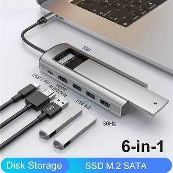USB C HUB With Disk Storage Function SSD M.2 SATA Type C to HDMI-Compatible HDD Docking Station For Macbook Pro Air M1 M2