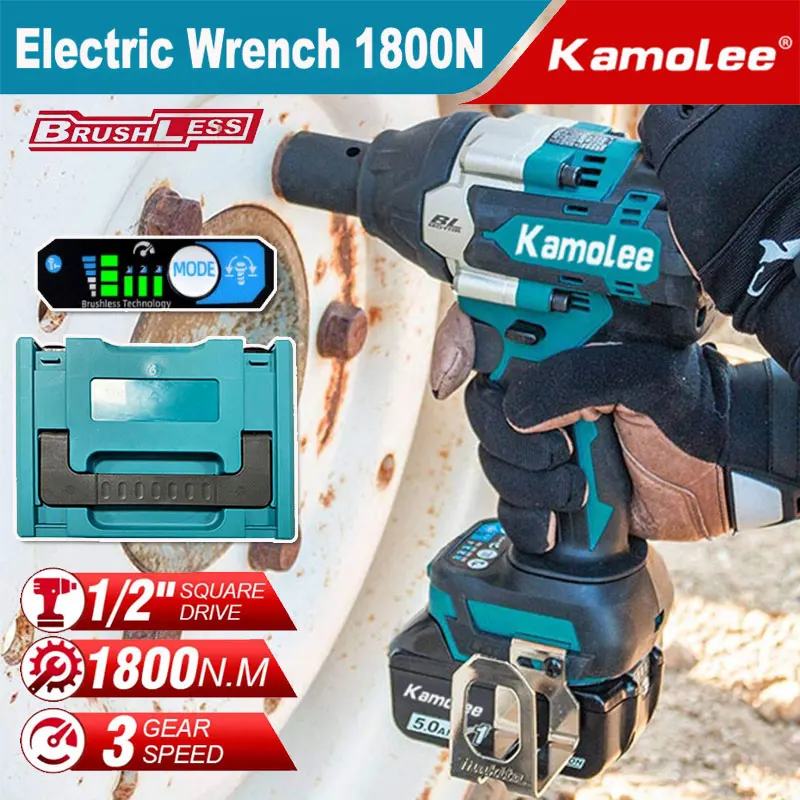 

Kamolee DTW700 1800N. M Electric Impact Wrench, Brushless and Cordless Electric Tool, Can Be Used for Makita 18V Battery