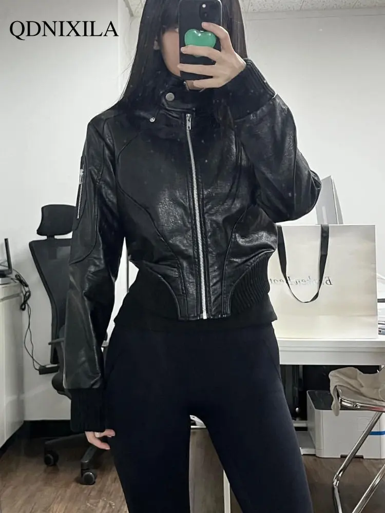 Women's Moto Biker Zipper Jacket Spring Jacket Women New Outerwear Vintage Loose Motorcycle Leather Jacket Women Short Coat