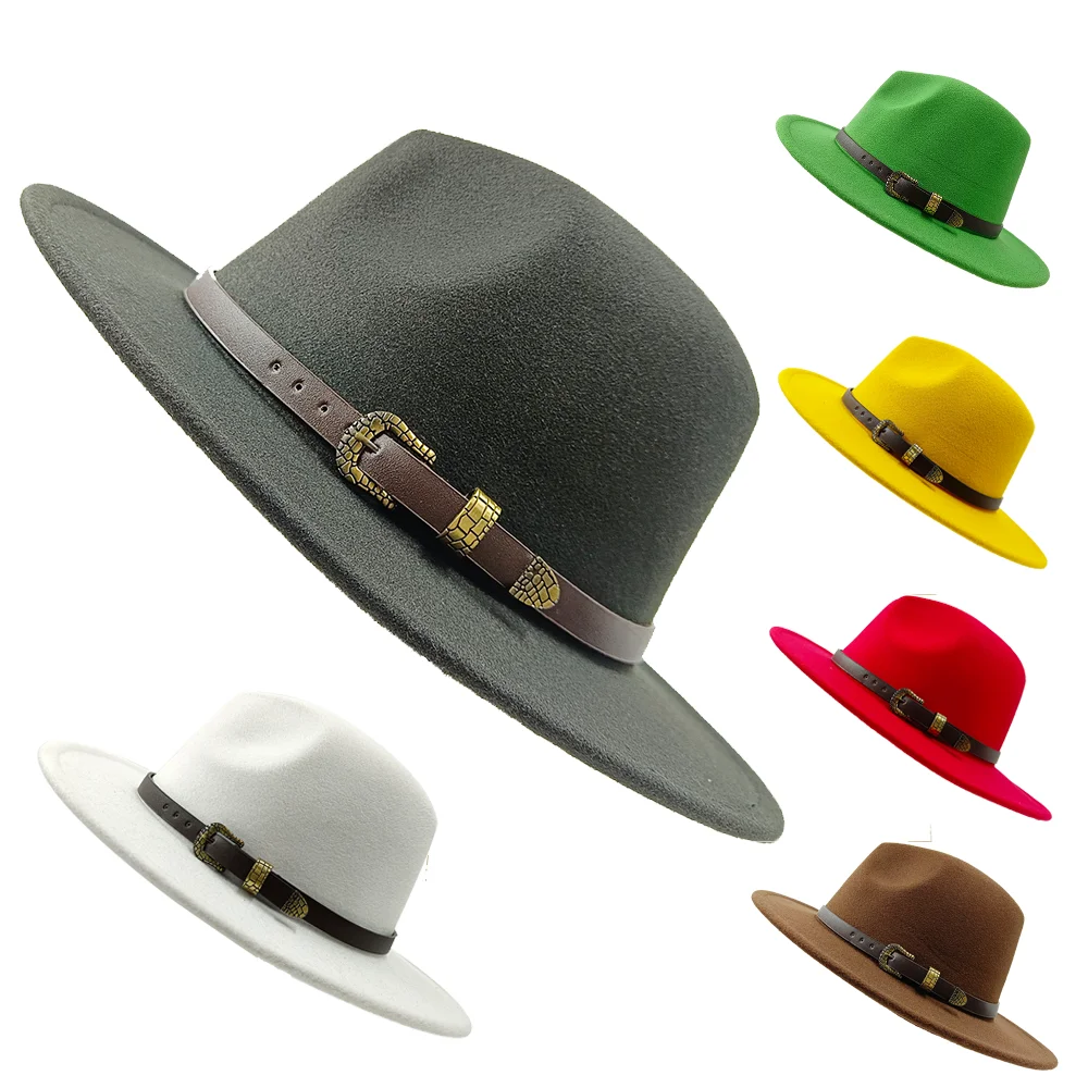 

Men Hat Fashion Wool Fedora Hat Women Winter Autumn Church Jazz Cap Black Flat Felt Hat Outdoor Warm Wide Brim Fedoras Wholesale