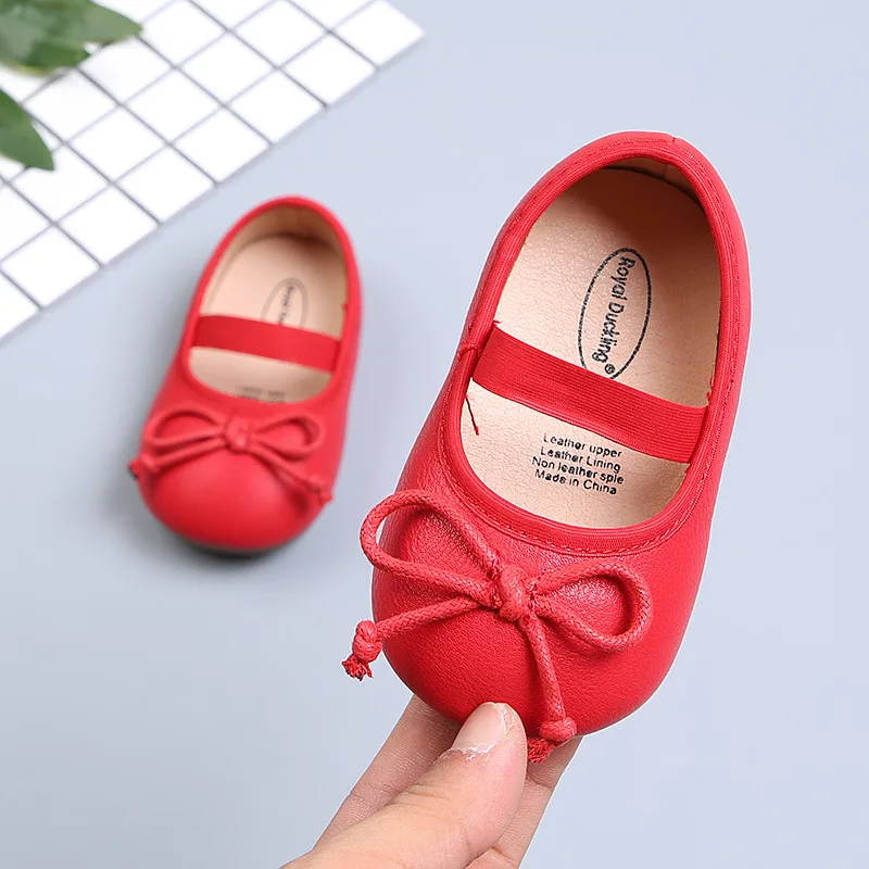 Spring Autumn New Girls Toddler Shoes Bow Tie Rubber Soft Soles Simple Monochrome Princess