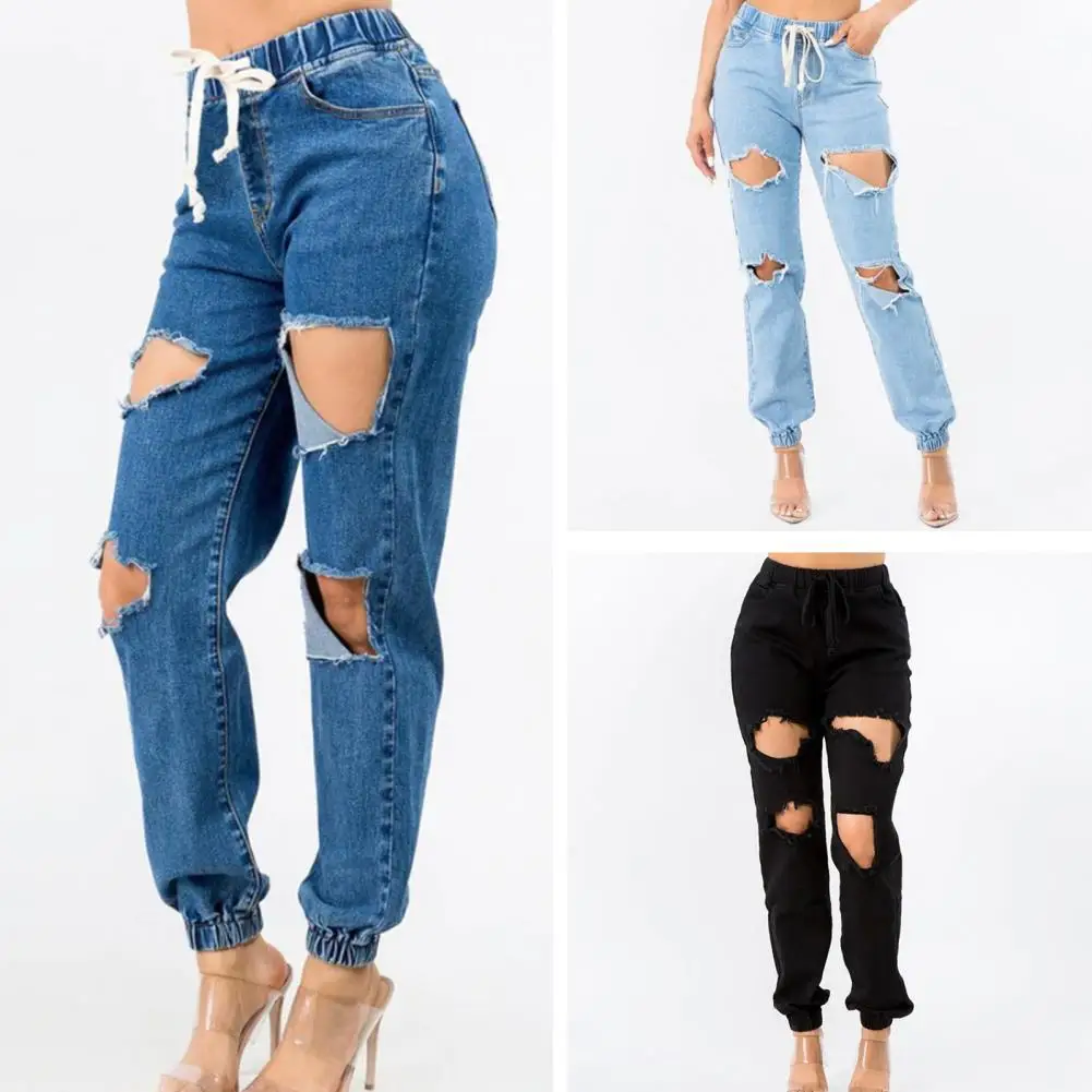 

Popular Women Pants Pure Colors Denim Pencil Pants Elastic Waist Skinny Denim Pants