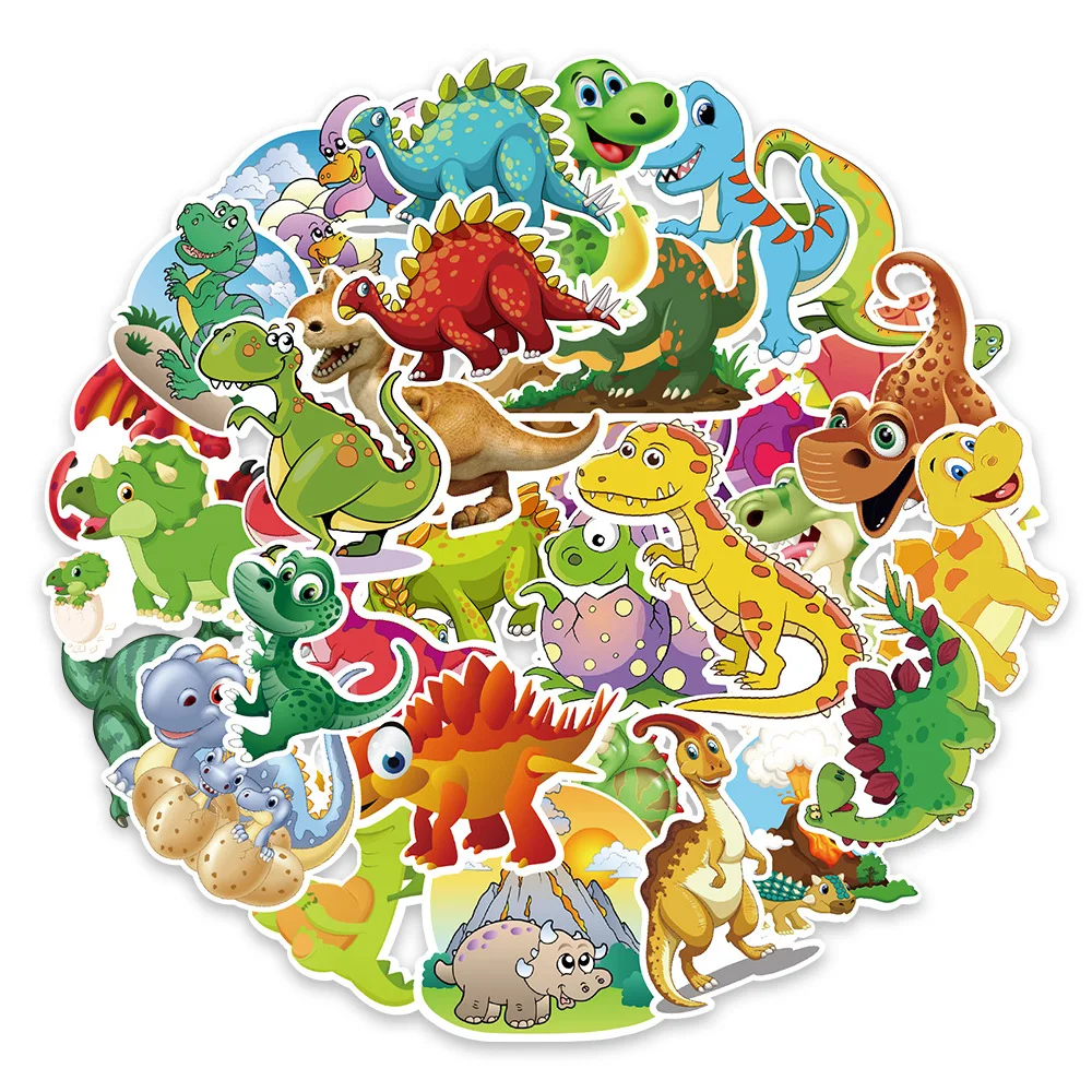 

50pcs Cute Cartoon Dinosaur Animal Cartoon Sticker Water Cup Notebook Skateboard Graffiti Waterproof Sticker