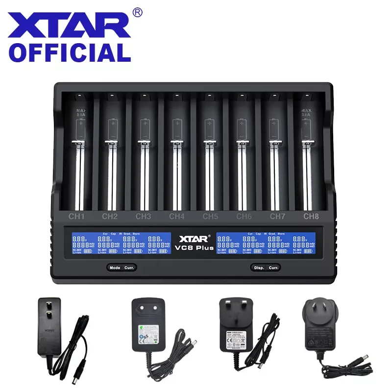 

XTAR Battery Charger 18650 12V DC Input 3A Fast Charging Intelligent Charger Type-C LCD Display 21700 Battery Charger VC8 Plus