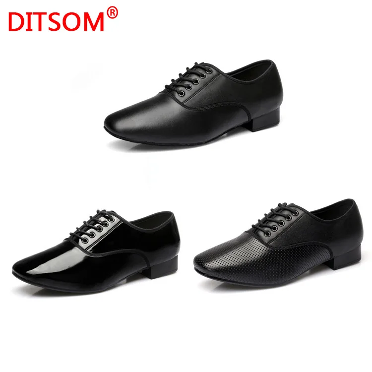 

Bright PU Latin Dance Shoes for Men Low Heel Breath Square Dance Social Ballroom Shoes 2.5cm Heel Matte Gloss Modern Shoes 46
