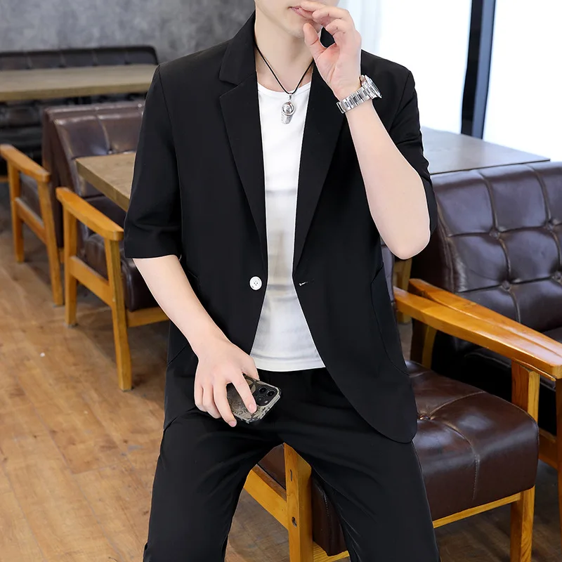 7013-Suit men's thin casual sunscreen elastic small suit spring and autumn single west jacket shirt summer