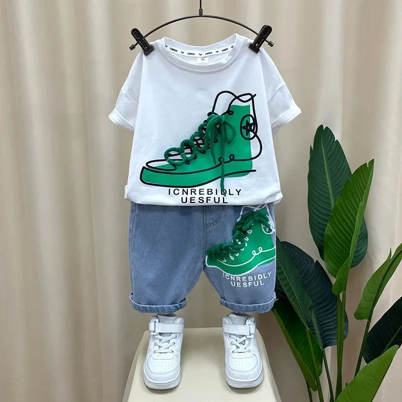 

Kids Boys Suit Summer Clothes New Korean Version Children's Baby Short-sleeved T-shirt Shorts 2-piece Boy Clothes Suit