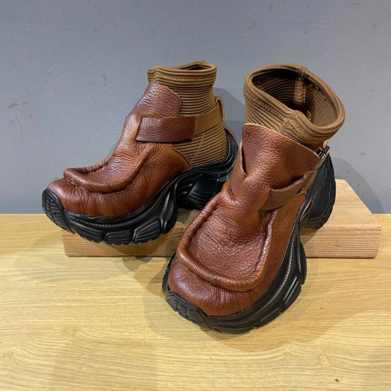 Golden Sapling Designer Brand Men Motorcycle Boots Punk Shoes Soft Leather Thick Bottom Male Leisure Fashion Socks Man