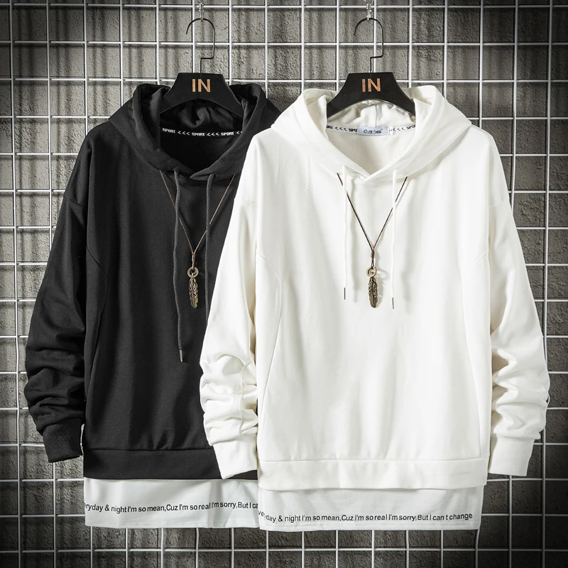 

For 2022 Autumn Spring Black Solid Korea Fashion Hoodies Men's Sweatshirts Hip Hop Punk Streetwear Casual Pullover