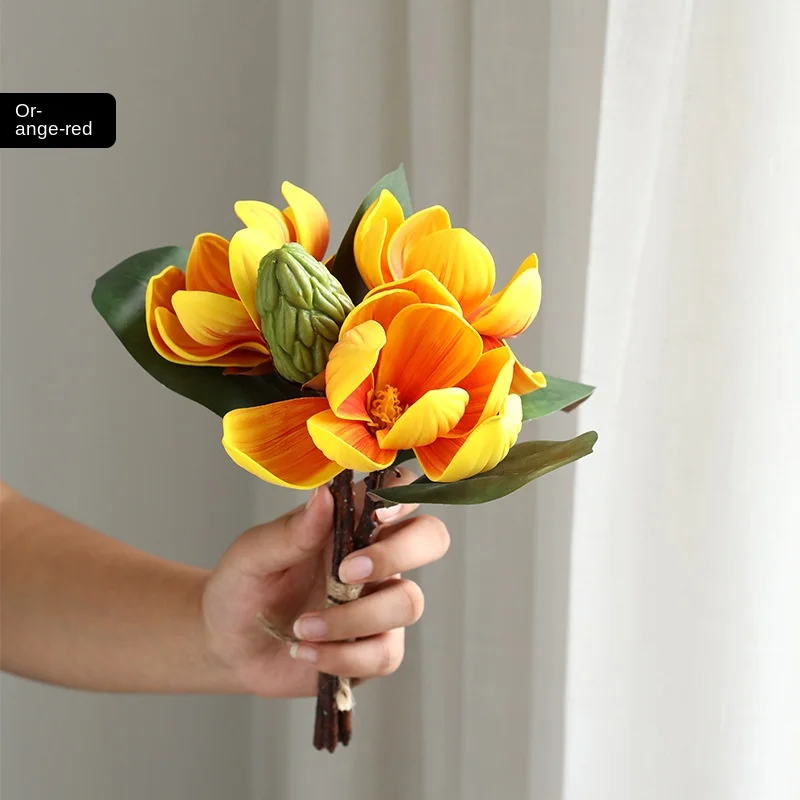 

Simulation Hand Holding Foam EVA Magnolia 3 Head Bunch Home Living Room Hotel Decoration Bottle Flower Decoration Fake Flower