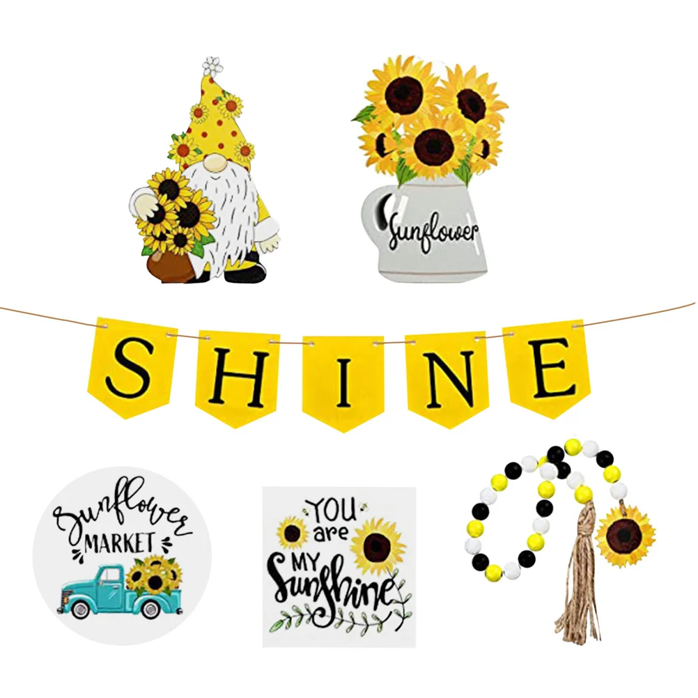 

Tray Decor Tiered Sunflower Summer Wooden Flower Farmhouse Sign Signs Kitchen Rustic Garland Table Wood Decoration Gnome Fall