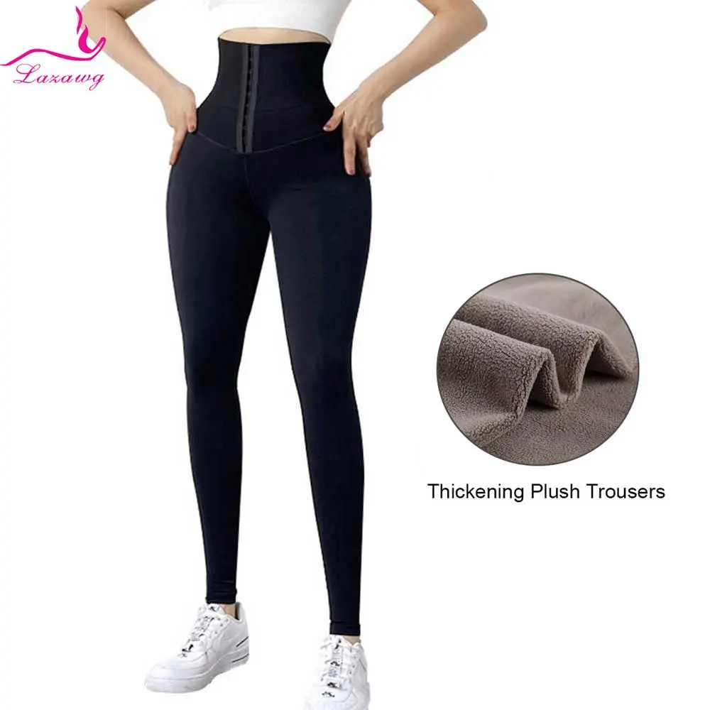

LAZAWG Yoga Pants for Women Tummy Control Leggings Plush Seamless Flat Belly Trousers Slimming Ladies Body Shaper Fitness Sport
