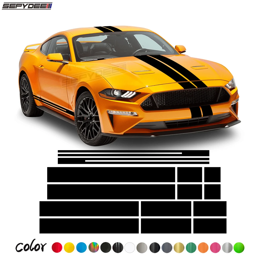 

Автомобильный капот боковые полосы юбка наклейка кузова комплекты крыши хвост виниловая пленка наклейки для Ford Mustang GT500 GT350 аксессуары