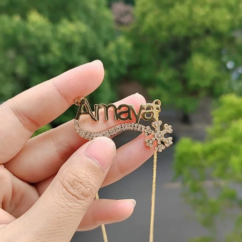 HIBODY One Piece Cut Custom Stainless Steel Half Diamond Name Alphabet Necklace Multi Font Choice Women Necklace Gift