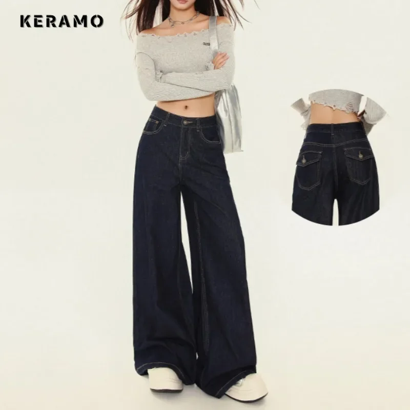 Женские джинсовые брюки с широкими штанинами повседневные свободные в винтажном