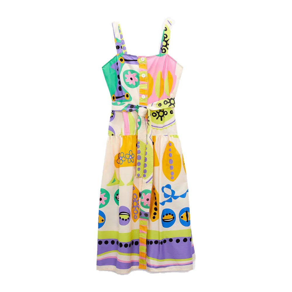 

Zach AiIsa summer new women's clothing sweet holiday style retro print suspenders slim high waist draped mid-length dress