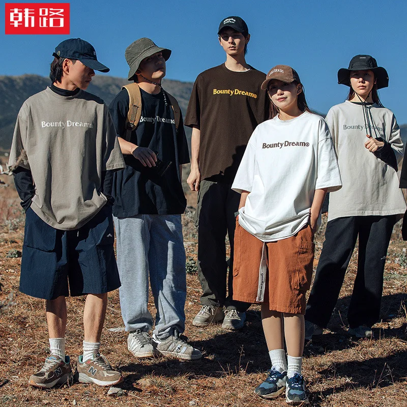 

250g Heavyweight American Printed Men's Summer New Vintage Loose Short Sleeve T-shirt