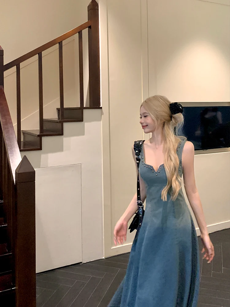 Джинсовое платье-комбинация для женщин Новинка лета 2024 облегающие элегантные