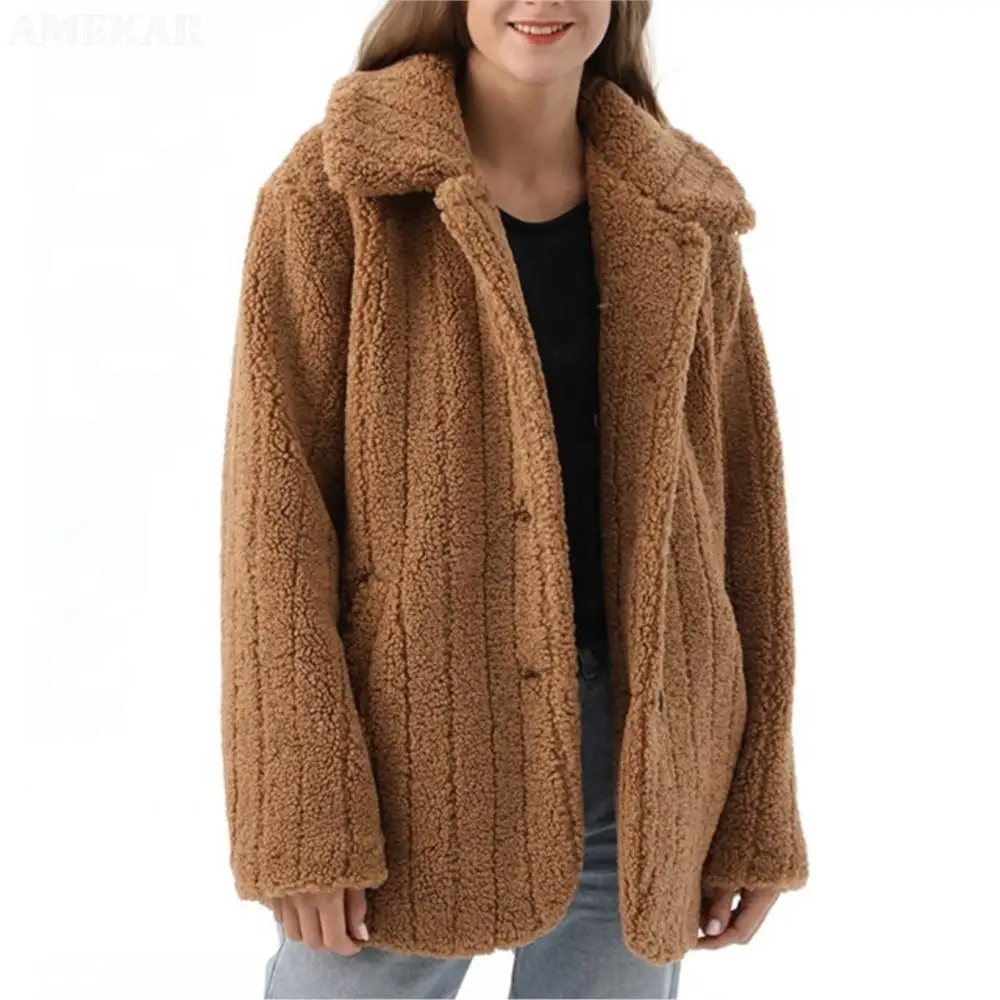 Women Winter Luxury Real Fur Coat Pure Color Fleece Teddy Jacket Warmth Designer Button Natural Fur Coats Fur For Women