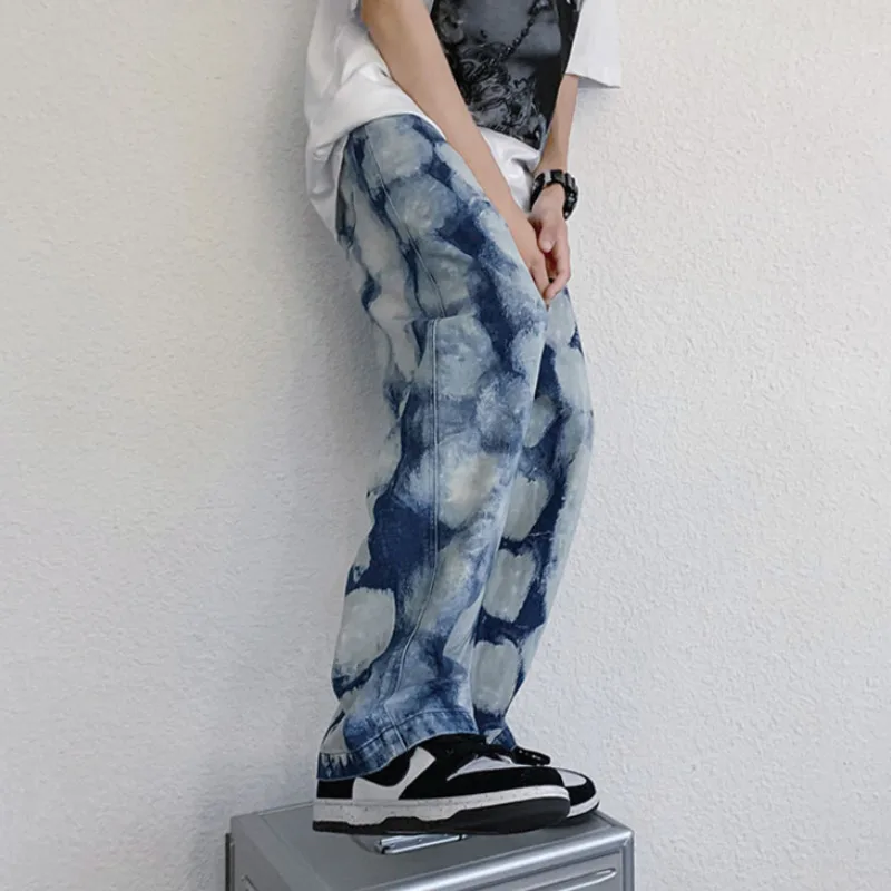 Summer Thin Cloud Jeans Men Fashion Casual Baggy Wide Leg Jeans Mens Streetwear Loose Hip Hop Straight Denim Pants Men M-5XL