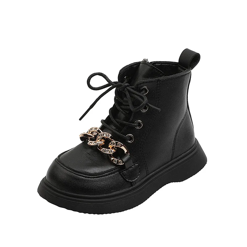 

New Korean Solid Metal Decoration Tide Boots for Kids Fashion Winter Boots for Girl Children Low Heels Short Boots