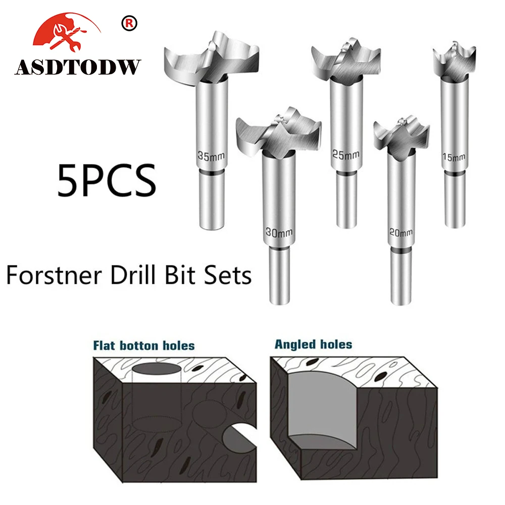 

5pcs Forstner Bit Carbon High Speed Steel Woodworking Hole Saw Set Auger Opener Drilling Wood Plastic Plywood with Round Shank-1