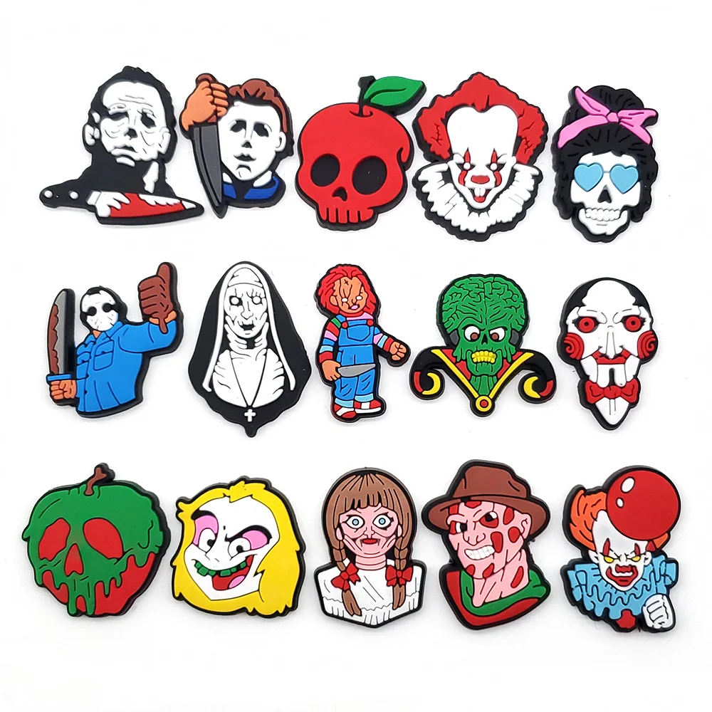 

15 Styles Hot Cartoon Horror Halloween PVC Shoe Charms Clown Croc Accessories Shoe Buckle Decorations Fit JIBZ Kids Gifts