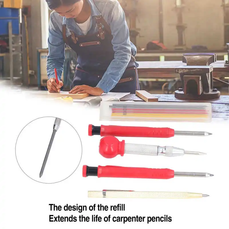 

10Pcs Scriber Marking Kit Carpenter Pencils Kits with Mechanical Carpenter Pencil 3 Color Marker Refills Kit