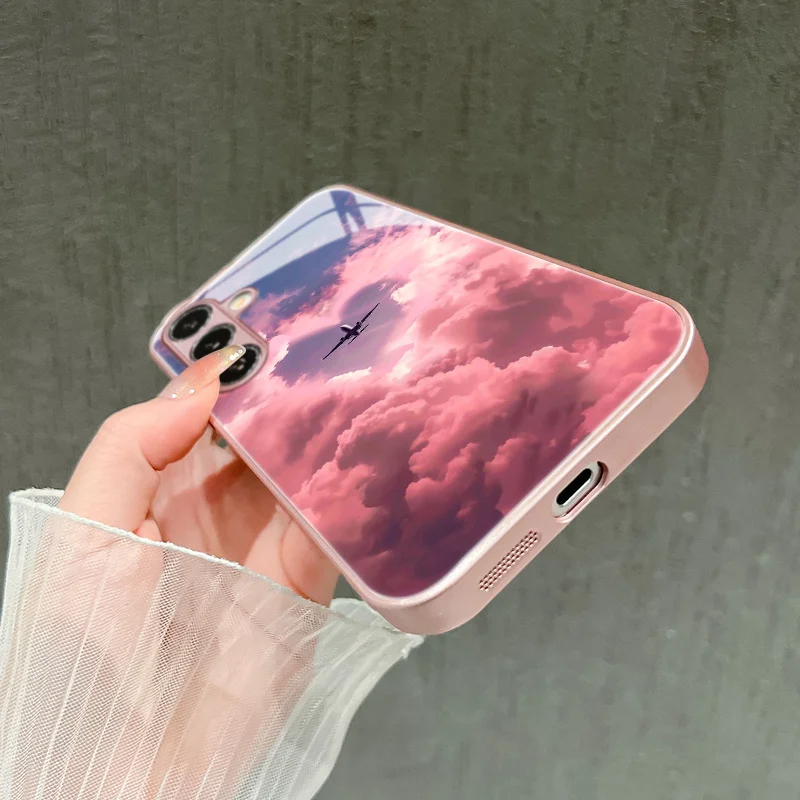 Фото Стеклянный чехол для телефона с рисунком самолета, подходит для Samsung Galaxy S26 S25 S24 S23 S22 S20 FE/Ultra/Plus, противоударный. №4