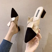 slippers women pointed toe women slippers bow slides party square high heels mules shoes elegant ytmtloy indoor zapato mujer