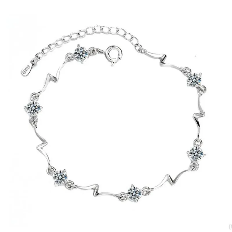 

Romantic Ocean Blue Crystal Bracelet For Women Jewelry Trendy 925 Sterling Silver Bracelet Lady Girlfriend Valentine's Day Gift