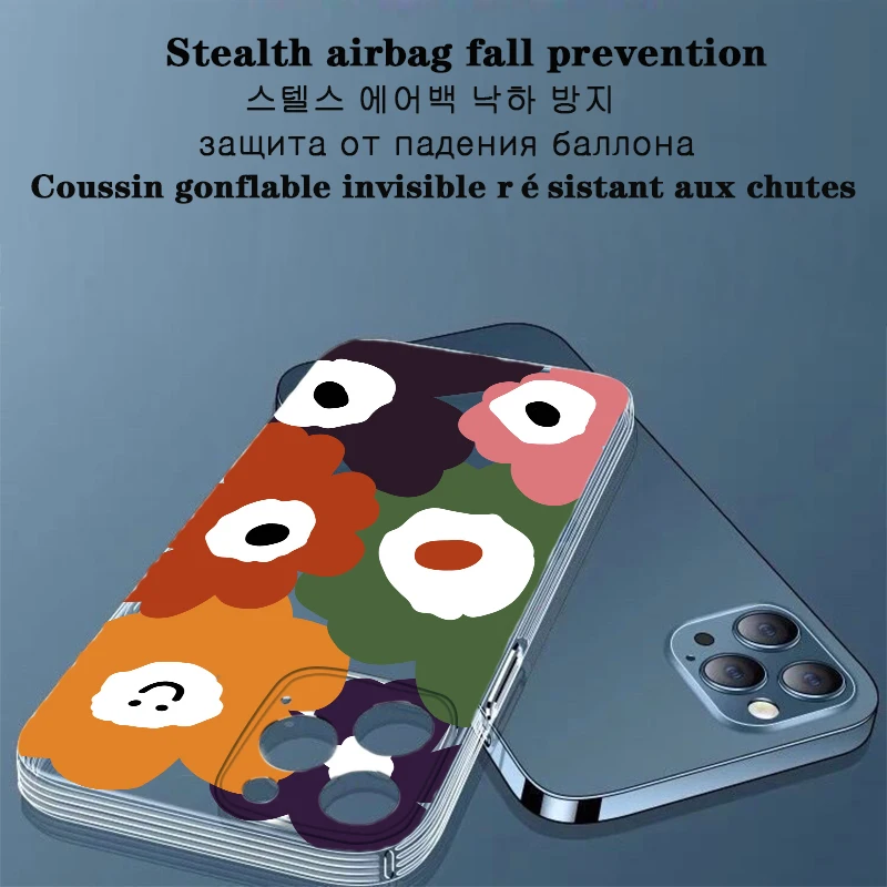 

For iPhone 11 12 13 14 X Xs Xr 7 8 Max Transparent Phone Case, Flower Smiley Drawing Pattern, Shockproof Lightweight TPU Cover