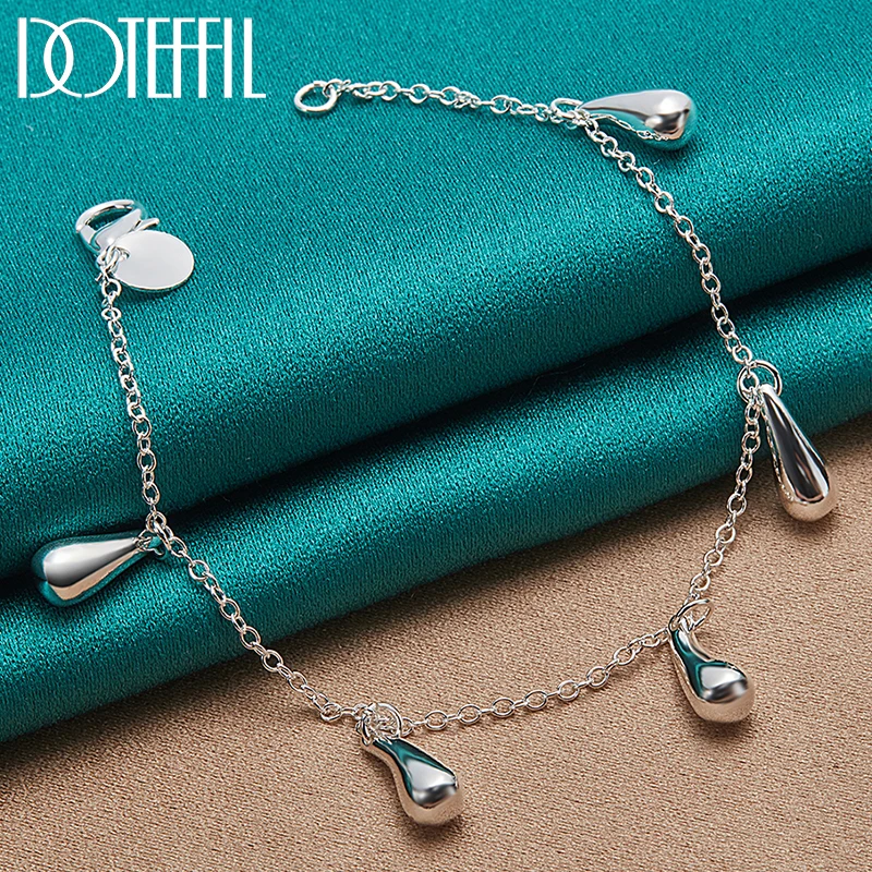 

DOTEFFIL 925 Sterling Silver Raindrops/Water Drops Pendant Bracelet Chain For Woman Charm Wedding Engagement Fashion Jewelry
