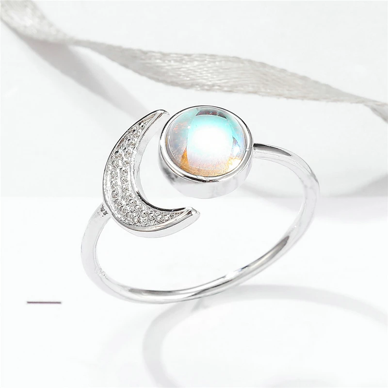 

Romantic Style Simple Moon Sun Moonstone Silver Color Opening Ring Anniversary Fashion Jewelry Accessories