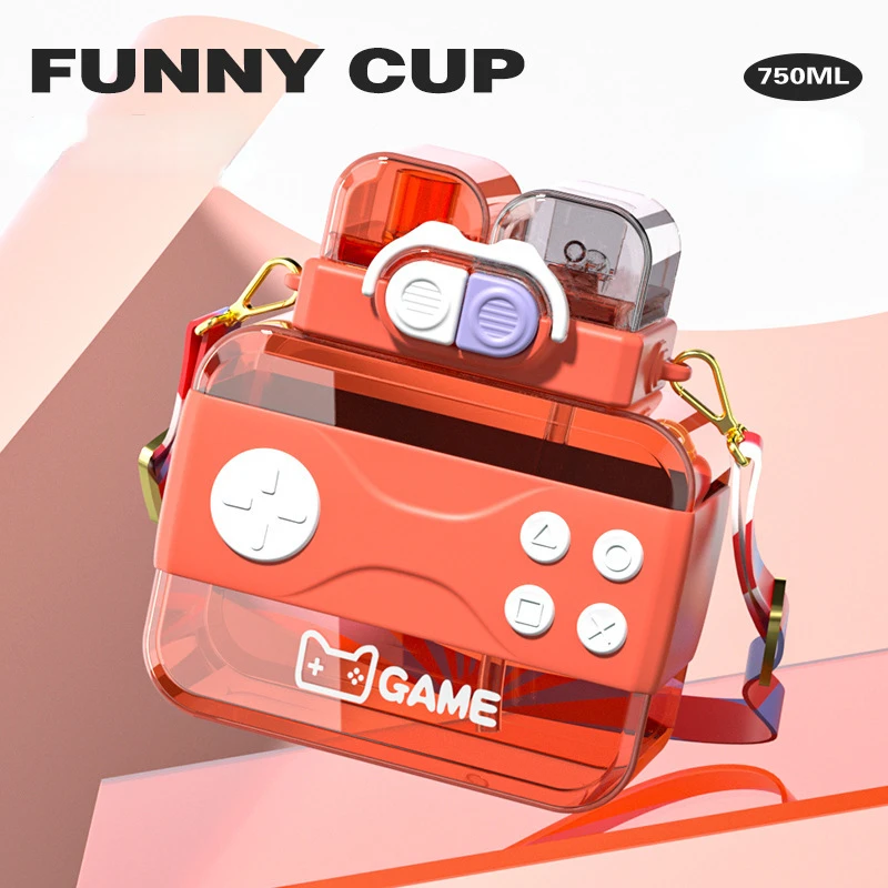 Cute Game Machine Split Bin Double Drink Plastic Cup Student High Appearance Portable Fashion Double Pin Double Layer Straw Wate